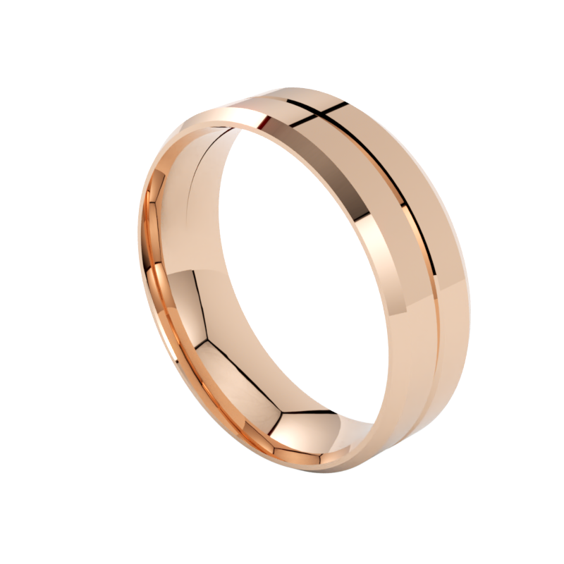 Płaska fazowana obrączka ślubna z różowego złota